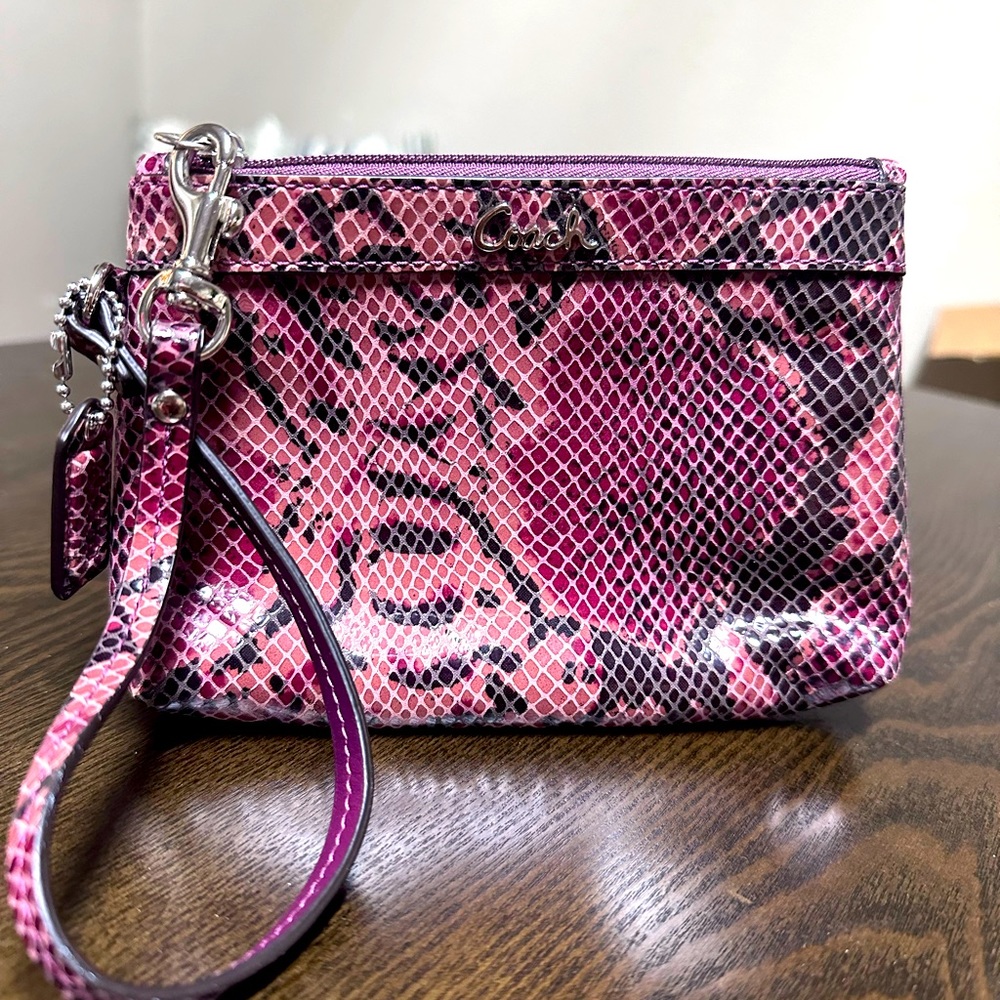 Small Coach pink purple snake skin wristlet